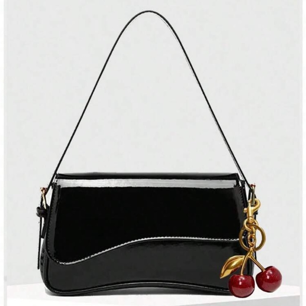 Black Shoulder Bag with Cherry Charm